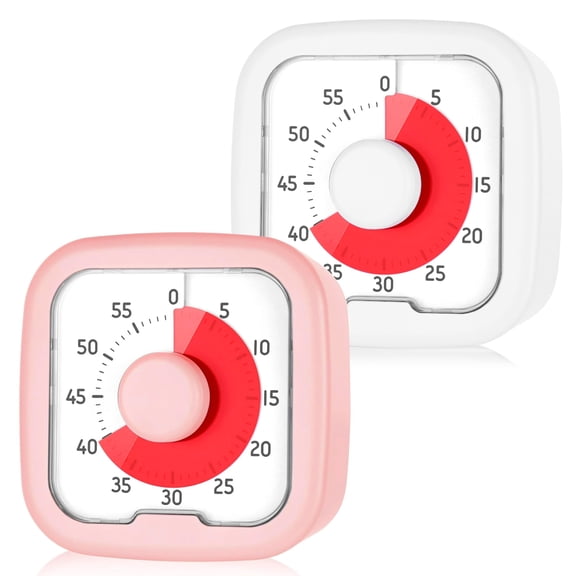 Suqare Minute Visual Timer, 9.5cm Visual Timer 60 Minute Kids Desk Countdown Clock  Also Magnetic for Classroom, Homeschooling Study Tool, Task Reminder, Home and Kitchen Timer(2 Pack)
