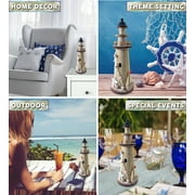 CoTa Global Brown Wooden Lighthouse Decor - Handmade and Crafted Wooden Lighthouse Decoration with Fishing Net, Decorative Beach Style Tabletop Centerpiece, Nautical Themed Home Decor - 12 Inches
