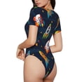 thumbnail image 2 of Bingfone Spaceships and Stars Pattern Women's Round Neck Bodysuit, Tight Snap Button Short Sleeve Bodysuit, Suitable for Party, Sports, Daily Wear-X-Large, 2 of 7