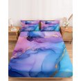 thumbnail image 2 of Full Size Fitted Sheet Set - Blue Purple Ombre 3 Piece Bedding Sets 16" Deep Pocket Fitted Sheet with 2 Pillowcases Marble Modern Ink Painted Abstract Brushed Microfiber Hotel Luxury Bed Sheets, 2 of 9