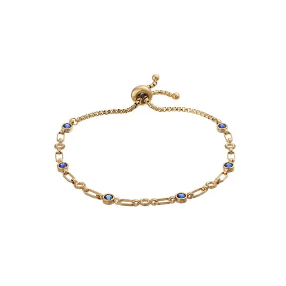 Kristen Kesho 18K Gold-Plated Sterling Silver Blue Cubic Zirconia Bolo Circle Bracelet Adjustable Length