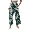thumbnail image 3 of Women’s Wide Leg Pants Vintage Floral Print Casual Drawstring Waist Beach Pants with Pockets, Loose Fit Womens Summer Vacation Pants, Green, XL, 3 of 7