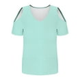 thumbnail image 4 of Hfnxid Shirt for Womens Cold Shoulder V Neck Tops Lightweight Comfy Short Sleeve Shirt Summer Solid Color Tunic Basic Tees Sky Blue S, 4 of 8