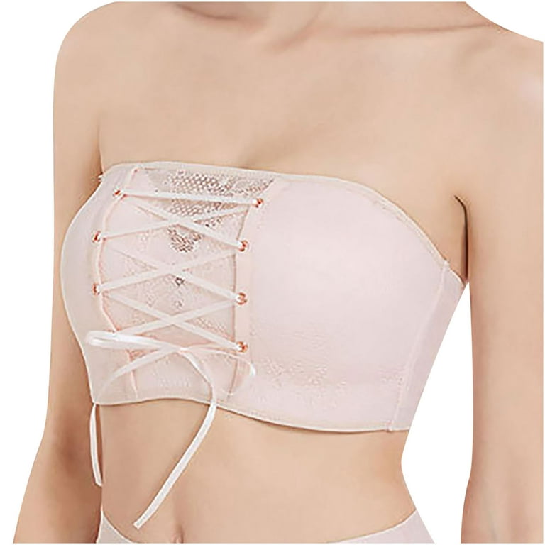 Jacenvly Strapless Bras for Women Clearance Tie Front Closure Lace Wireless  Solid Beautiful-Back Bra Women Bras Pack Breathable Soft Comfortable Wire  Free Underwear Large Size Thin Cup Bra 