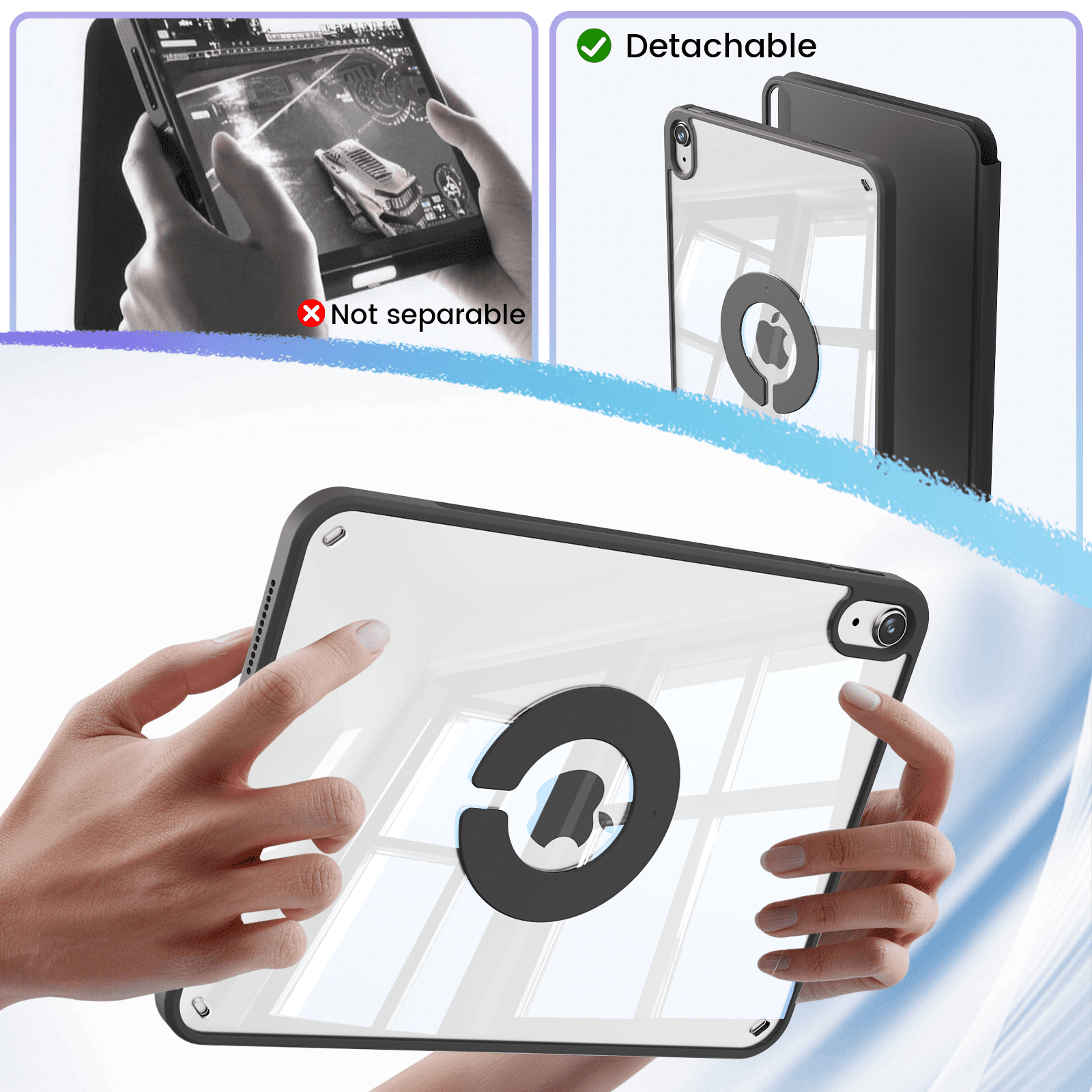 KVTVOU Case for iPad (A16) 11th Generation 11 Inch 2025, iPad 10th Generation 10.9 inch 2022 with Pencil Holder, Auto Wake-Sleep,Clear Acrylic Back Shell, Magnetic attraction increases,Black