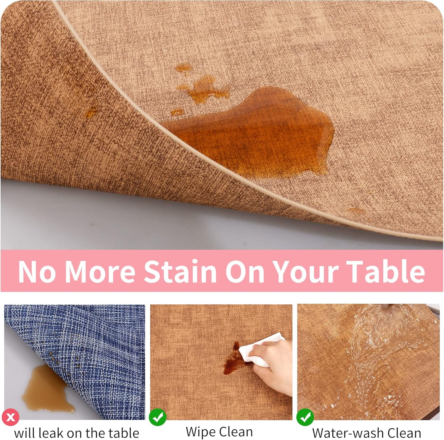 Lifestance Faux Leather Placemats Set of 6, Waterproof Heat Resistant Non Slip Dining Table Mats, 17x12 inch Rectangle Brown, Indoor Outdoor Use