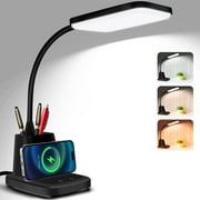 Hansang LED Desk Lamp with 10W Wireless Charging, Modern Dimmable 3 Color Modes Lighting, Black