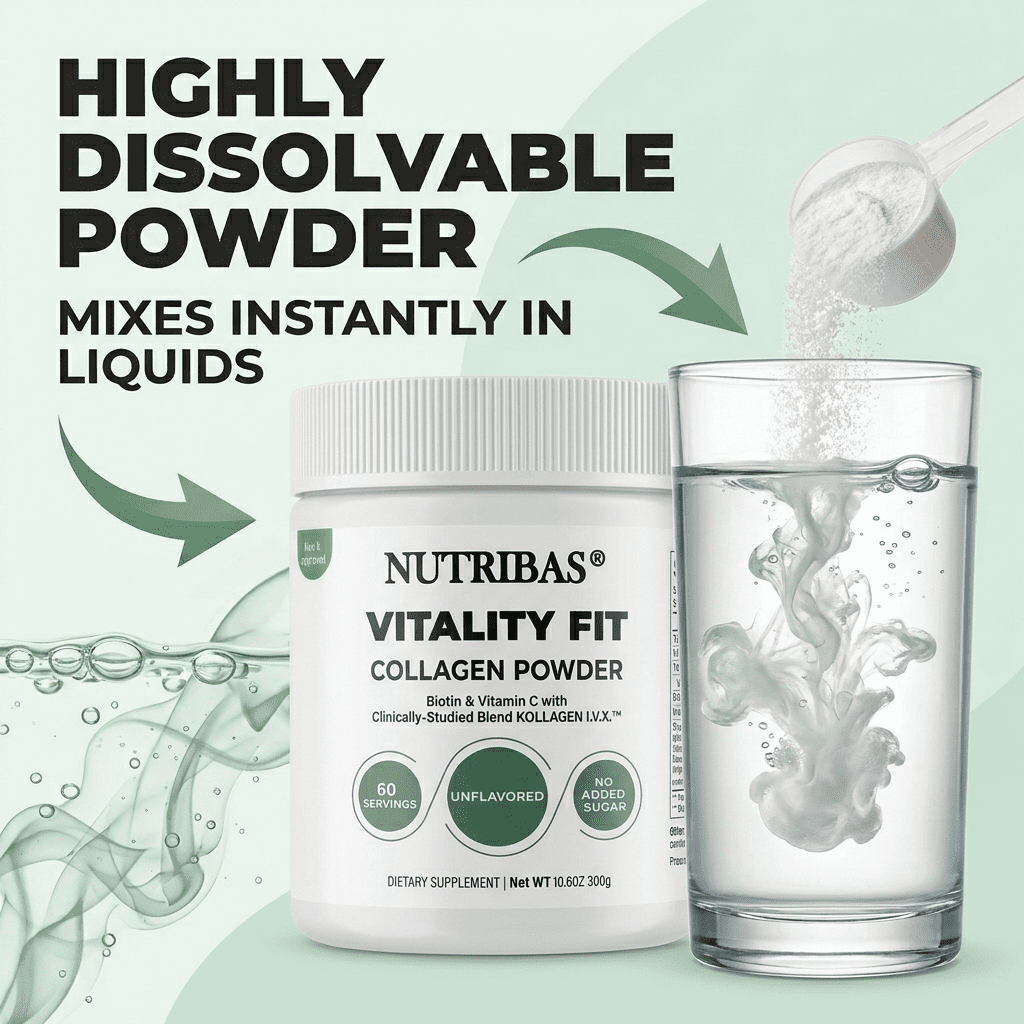 Nutribas Protein Multi Collagen Peptides Powder Whole Body Support Formula With MCT, Vitamin C, Biotin & Hyaluronic Acid , Unflavored, 11 oz