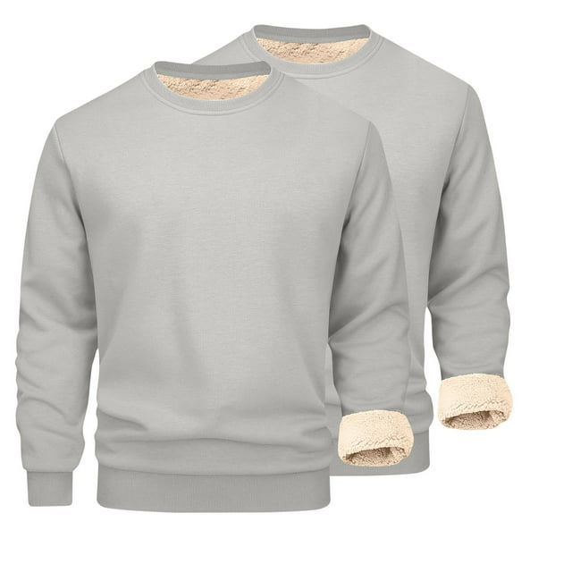 Lovzfmll Men's 2-Pack Solid Color Base Layer Set, Thickened Long Sleeve Crewneck Tops for Warmth and Layering Gray, 2XL