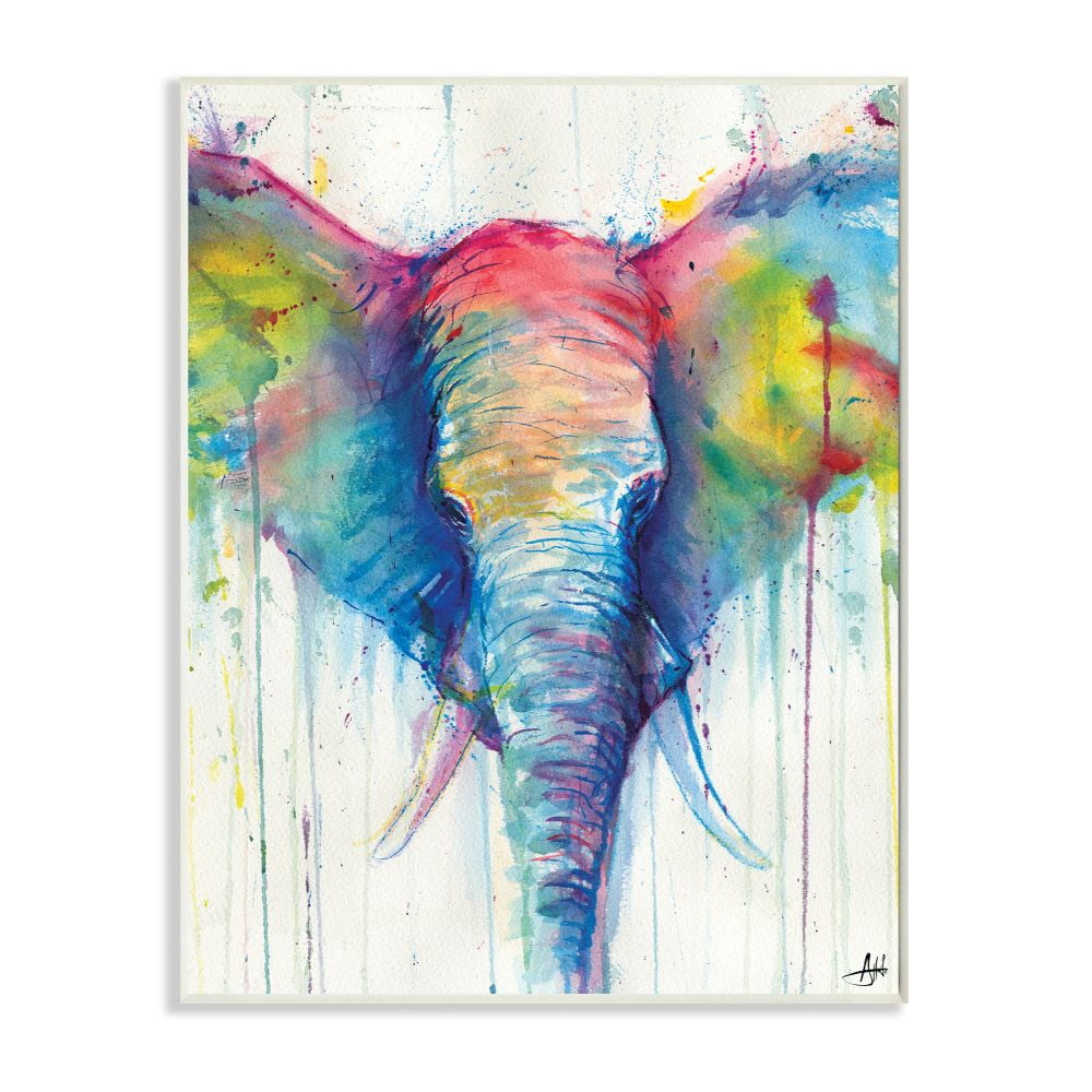 Stupell Industries Colorful Abstract Elephant Portrait Animal Watercolor Painting Wall Plaque by Marc Allante