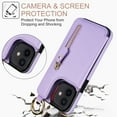 thumbnail image 3 of Wallet Case for iPhone 12 Mini, Premium Vintage PU Leather Magnetic Closure Handbag Zipper Pocket Case Kickstand Card Holder Slots with Ring Hook Shockproof Flip Cover for iPhone 12 Mini, Purple, 3 of 9