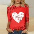 thumbnail image 2 of mihongmao Valentine Shirts for Women Ladies' Valentine's Day Printed Round Neck Three Quarter Sleeve 3/4 Sleeve T-shirt Loose Wine 2X, 2 of 6