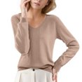 thumbnail image 2 of Pullover Sweaters For Women V Neck Soft Lightweight Loungewear Breathable Loose Fit Long Sleeve Travel Sweater Tops for Fall and Winter, Cozy and Practical, Ideal for Travel and Home,Camel,Size M, 2 of 5
