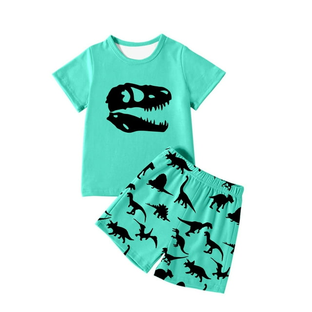 Ensemble pour Garçon, Vêtements d'Été, T-Shirt à Col Rond Dinosaure à Manches Courtes, Ensemble Court, Vêtements Garçon 4T