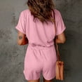 thumbnail image 5 of UVEASISHA Solid Shorts Rompers for Women V Neck Short Sleeve Knit Drawstring Jumpsuits One Piece Summer Casual Outfits Pink L, 5 of 8