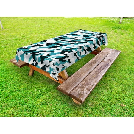 

Camo Outdoor Tablecloth Aquatic Ocean Sea Inspired Illustration Navy Tile Concealment Texture Decorative Washable Fabric Picnic Tablecloth 58 X 104 Inches Teal White and Dark Green by Ambesonne