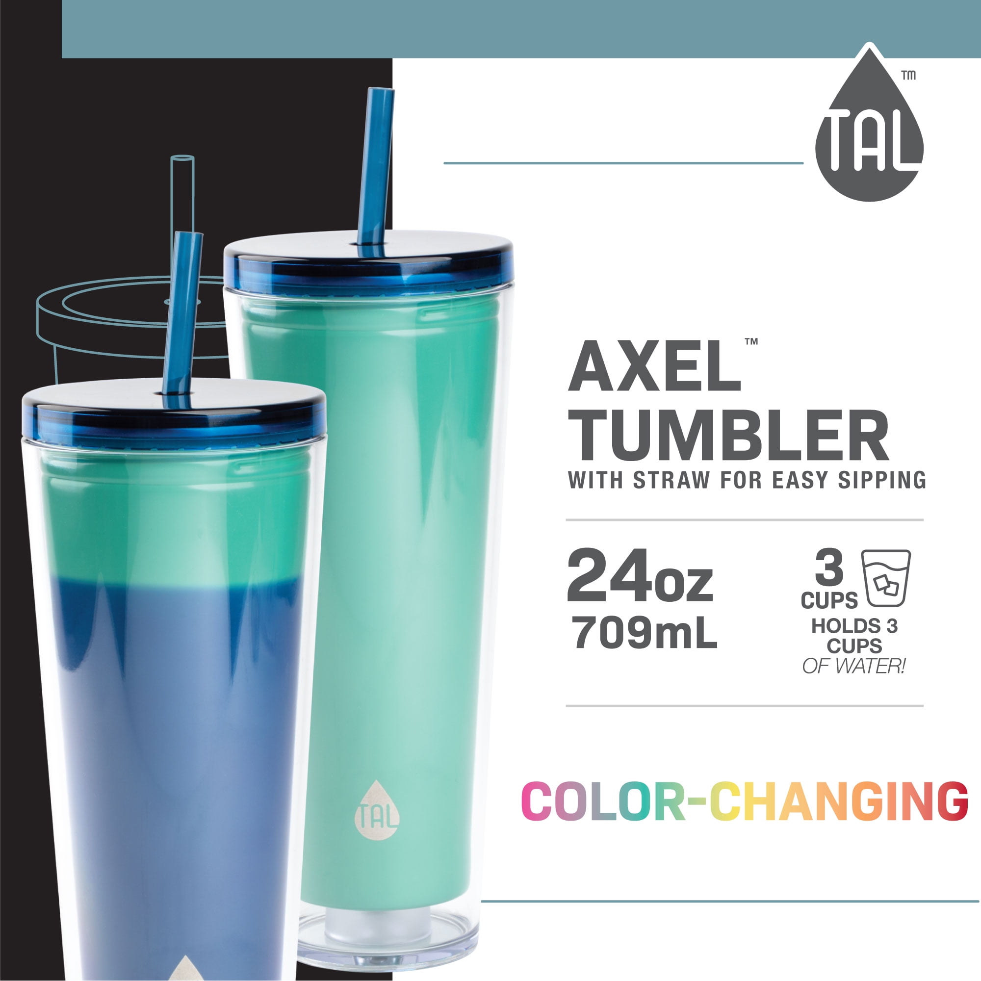 Tal Stainless Steel Coolie Tumbler 24oz, Green Tropical, Clear