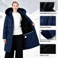 thumbnail image 6 of Womens Long Winter Coats - Cozy Long Puffer Coats for Women Wind & Water Resistant Hooded Quilted Jackets for Women, Navy L, 6 of 8