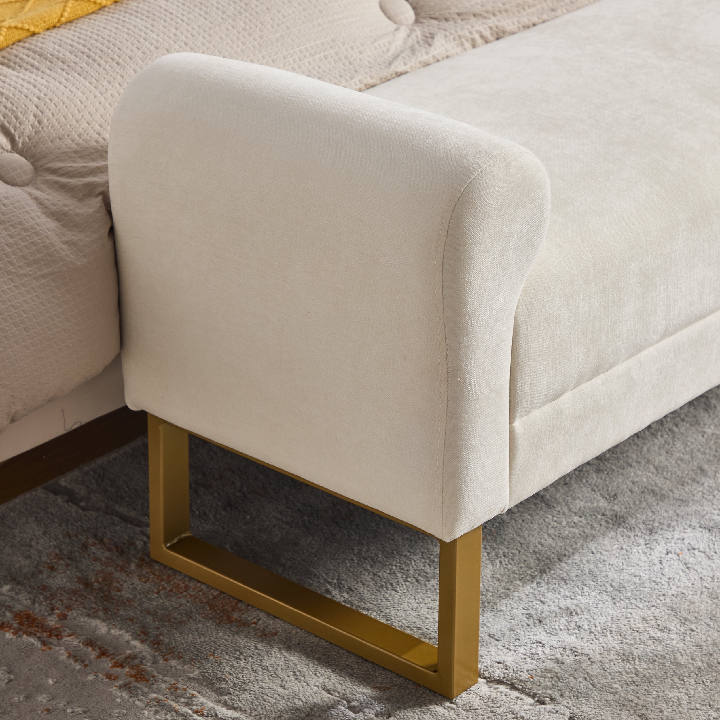 Ottoman Bench 65.4 Inch, Chenille Upholstered Bench with Gold Metal Legs, End of Bed Bench for Bedroom and Living Room, Beige