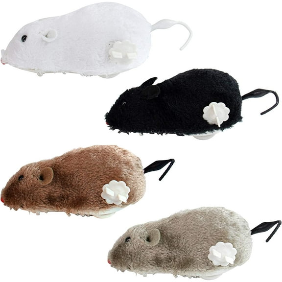 4 Pack Wind Up Mouse Racing Mini Jumping Rat Plush Mice Realistic Looking Pet with Twirling Tail