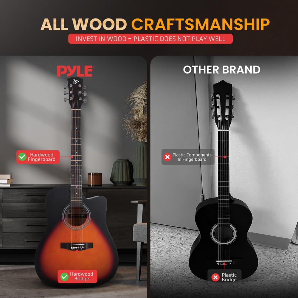 41" Full-Size Acoustic Guitar Kit, Cutaway Body with Digital Tuner, and Accessory Kit, (Sunburst Teardrop)