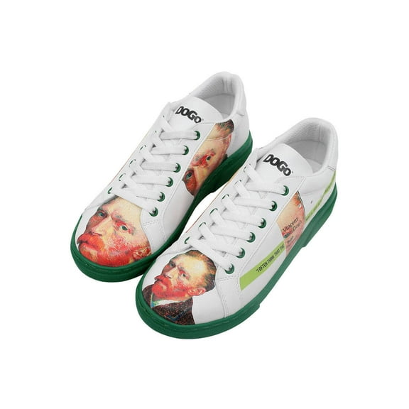 DOGO White Sneakers for Women - Handmade Women's Fashion Sneakers, Vegan Leather and Unique Design, Womens Sneakers Vincent Van Gogh Self Portrait Design, Size 5.5