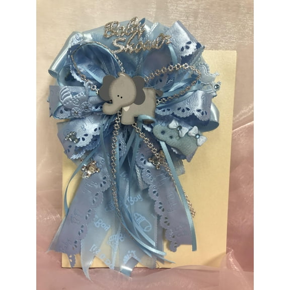 Charmed Baby Shower Corsage Blue Elephant Handmade Unisex Decor
