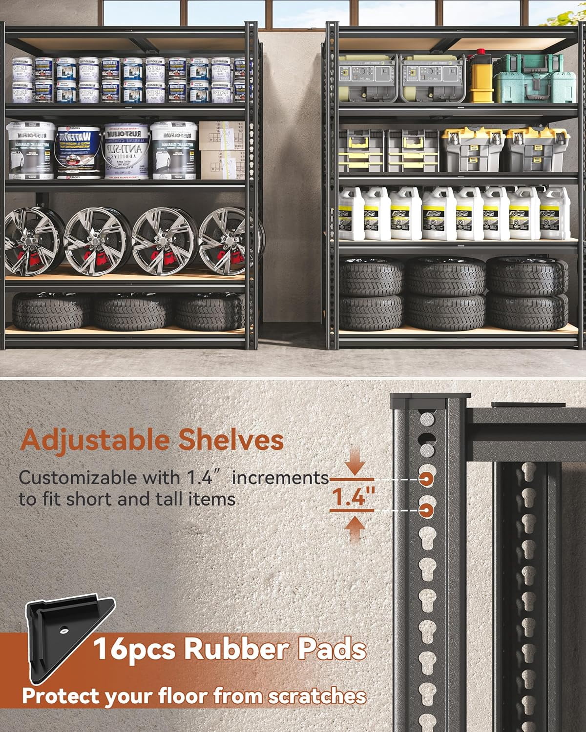 Howcool Heavy Duty Garage Shelving Unit, 2000 lbs Metal Storage Shelves, 5-Tier Adjustable Steel Shelving Rack, Freestanding Garage Storage Rack, Easy Assembly, 60" H for Basement Pantry Warehouse