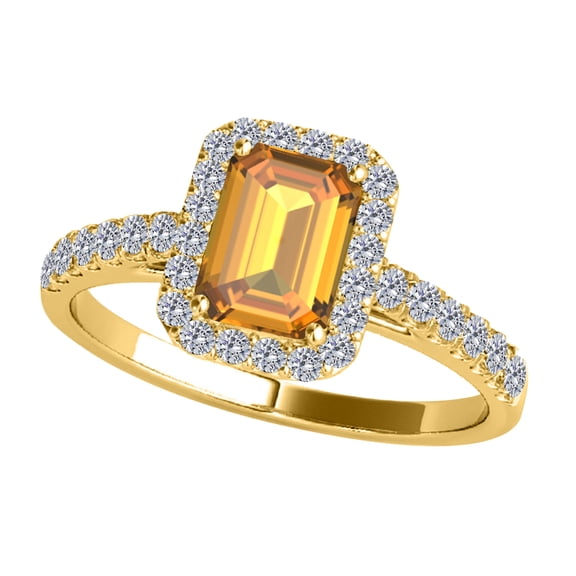 Mauli Jewels Engagement Rings for Women 2.55 Carat Diamond And Emerald Shaped Citrine Ring prong 10K Rose, Yellow And White Gold