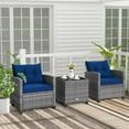 thumbnail image 2 of Costway 3PCS Patio Rattan Furniture Bistro Set Cushioned Sofas Side Table Armrest Navy, 2 of 10