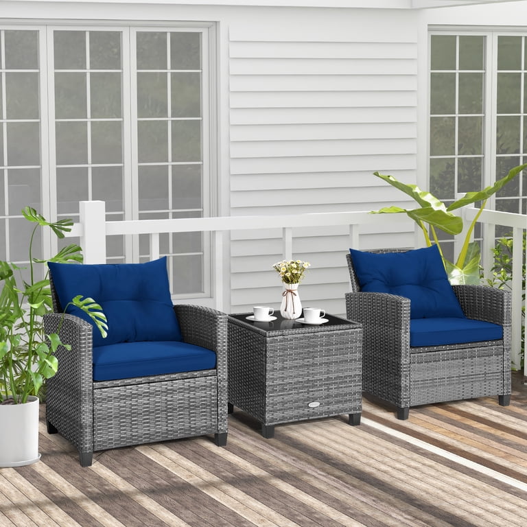 Costway 3-Piece Rattan Patio Bistro Set, Navy photo 2