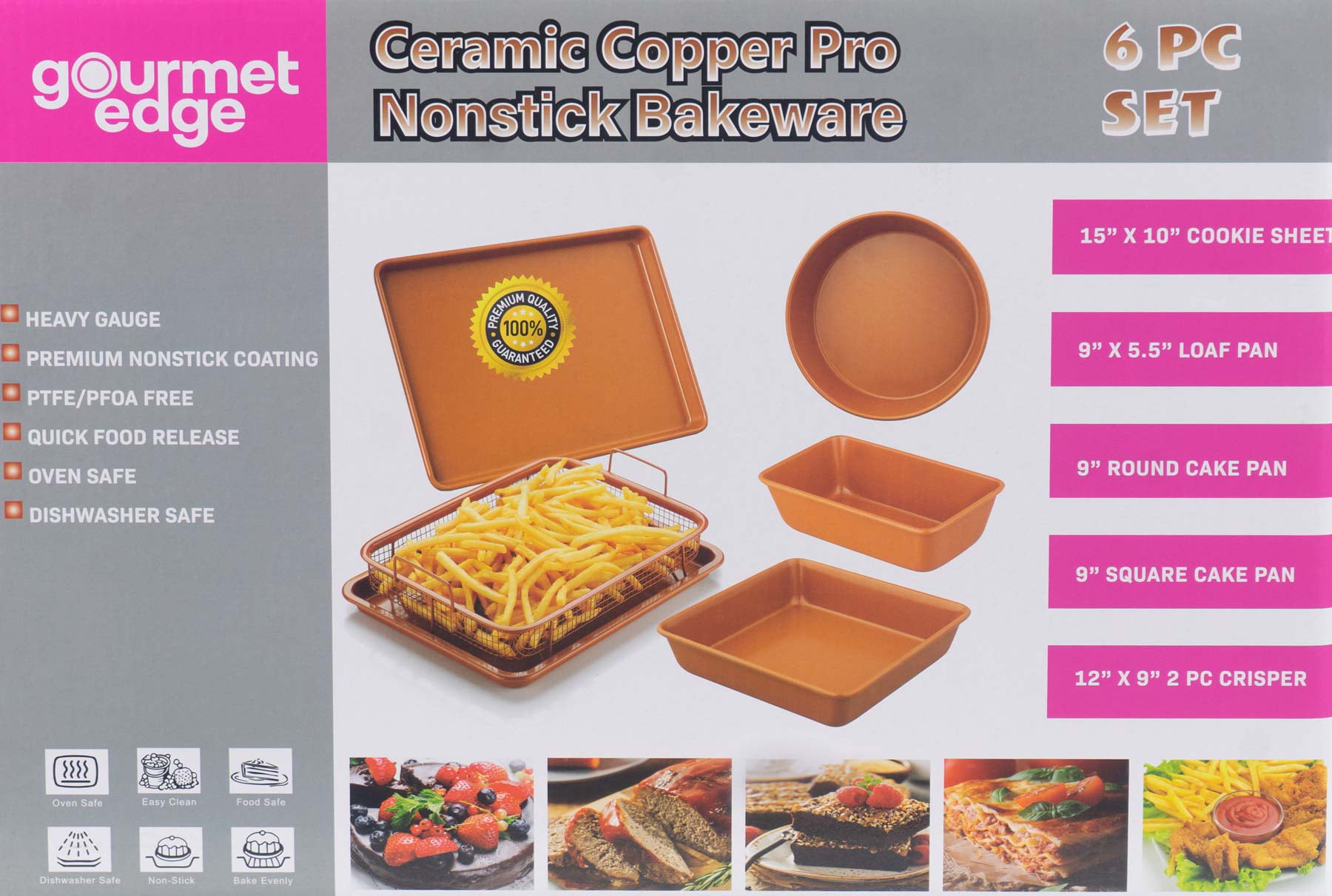 3 pc.Gourmet Edge Hammered Copper Ceramic Titanium Infused Non-stick  Cookware