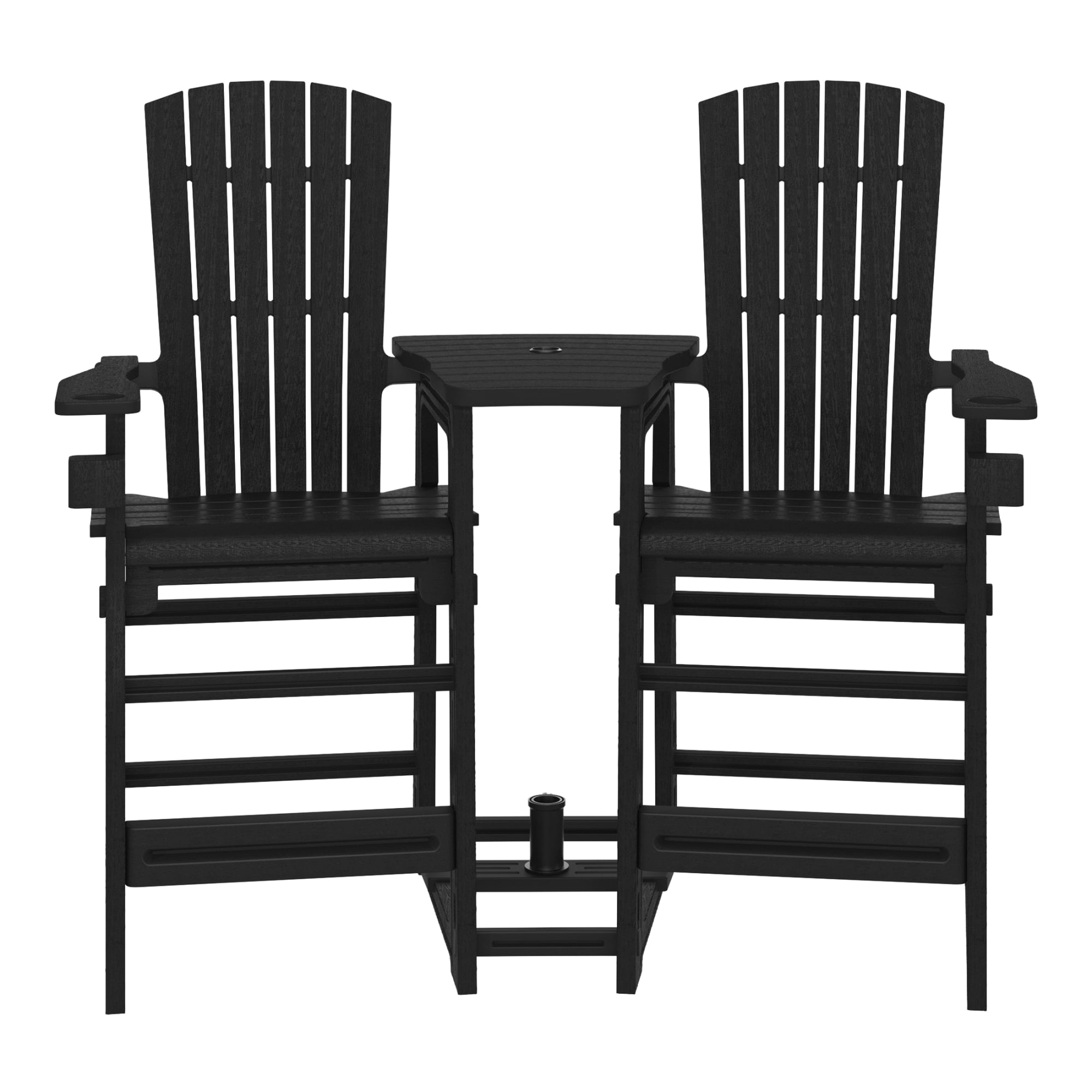 WestinTrends Azura Outdoor Tall Adirondack Chairs With Connecting Table Tray (Set of 2), Black