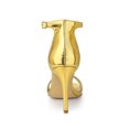 thumbnail image 2 of BLISSFUL STEP Women's Textured Square Toe Buckle Ankle Strap Stiletto Heel Sandals Gold (Size 7), 2 of 7