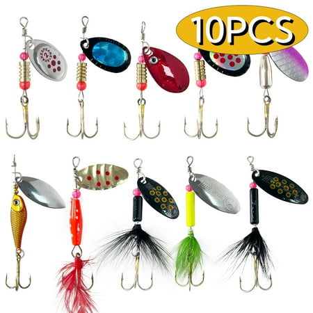 Fishing Lure Fishing Gear Spinnerbait Bass Trout Hard Metal Fishing Accessories Kit with Box 10pcs