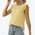 thumbnail image 7 of QLEICOM Womens Solid Crewneck Sleeveless Vest Cut-Out Panel Sleeveless Ruffle Blouses Shirts Tops Yellow M, US Size 6, 7 of 7