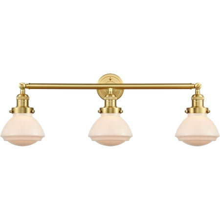 

Satin Gold Tone Bathroom Vanity 31 Wide Steel/Cast Brass/Glass Medium Base 3 Light Fixture