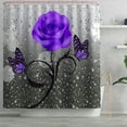 thumbnail image 4 of 4 Pcs Bathroom Set, Red Rose Shower Curtain Sets, Floral Shower Curtain Sets with Rugs(Bath Mat,U Shape and Toilet Lid Cover Mat) and 12 Hooks Purple, 4 of 9