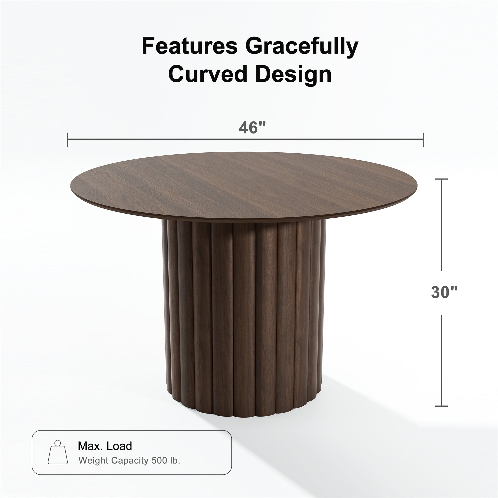 46 in. Soild Wood Walnut Dining Table Round Kitchen Table