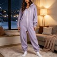 thumbnail image 4 of Women's Fleece Lined Hooded Jumpsuit Long Sleeve Zip Up One Piece Tracksuit Loose Fit Soft Warm Cozy Fall Winter Loungewear Y2K Streetwear with Pockets Purple, 4 of 7