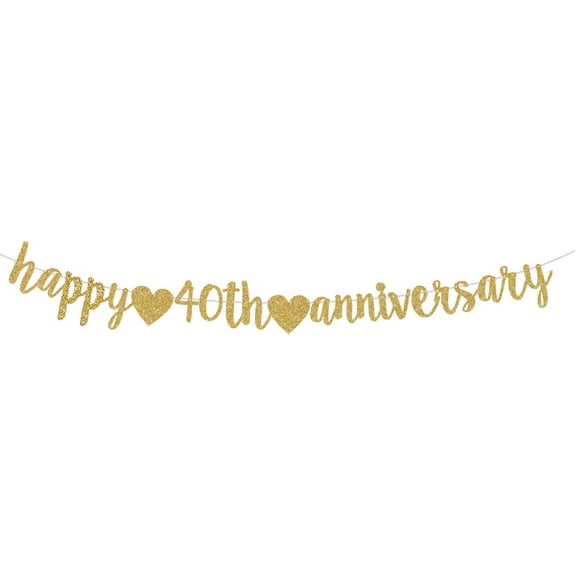 Happy 40TH Anniversary Banner Sign Gold Paper Glitter Party Decorations for 40TH Wedding Anniversary Party Supplies Letters Gold. (Pre-Assembly)