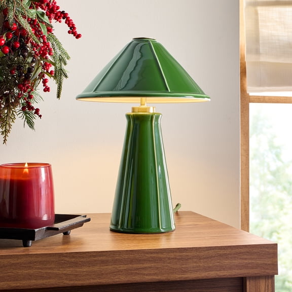 Better Homes & Gardens 14" Lily Reactive Dark Green Ceramic Table Lamp