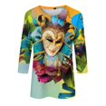 thumbnail image 4 of BDPORKAS Women's Mardi Gras Shirt 3/4 Sleeve Round Neck Carnival Themed 3d Print Graphic Tees Novelty Party Blouses Casual Loose Fit Mardi Gras Outfit, 4 of 5