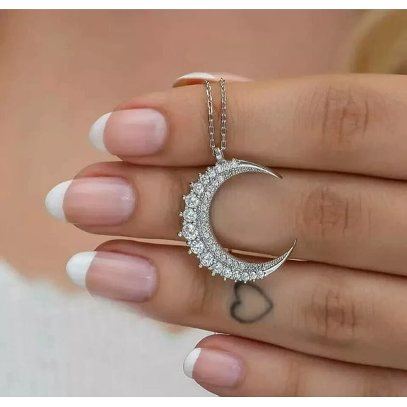 1.00CT Round Cut Simulated Diamond Women's Moon Pendant 14K White Gold Plated 925 Silver