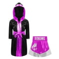 thumbnail image 3 of Raenseen Boys Boxing Outfits Metallic Satin Robe with Shorts Boxer Party Black&Hot Pink 10, 3 of 6