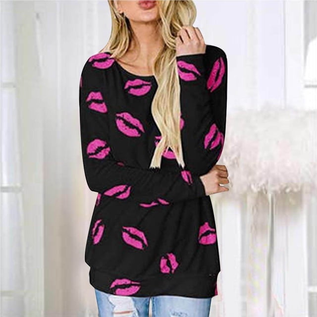 T-shirt à Manches Longues Imprimé pour Femme, Col Rond, Chandail Molletonné, Chandail, Haut