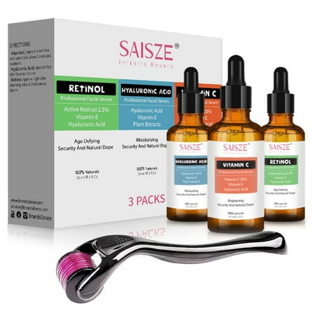 SAISZE Anti Aging Serum Retinol Serum, Hyaluronic Acid Serum with Derma Roller  Kit, Firming, and Hydrating for Face, Skin Reset Day & Night, Perfect Gifts Set