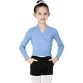 thumbnail image 2 of AHTJRT Girls Dance Wrap Sweater V Neck Long Sleeve Ballet Jumper Tops Slim Fit Fal Spring Warm Knitted Pullover for Leotards Blue 10-11 Years, 2 of 7