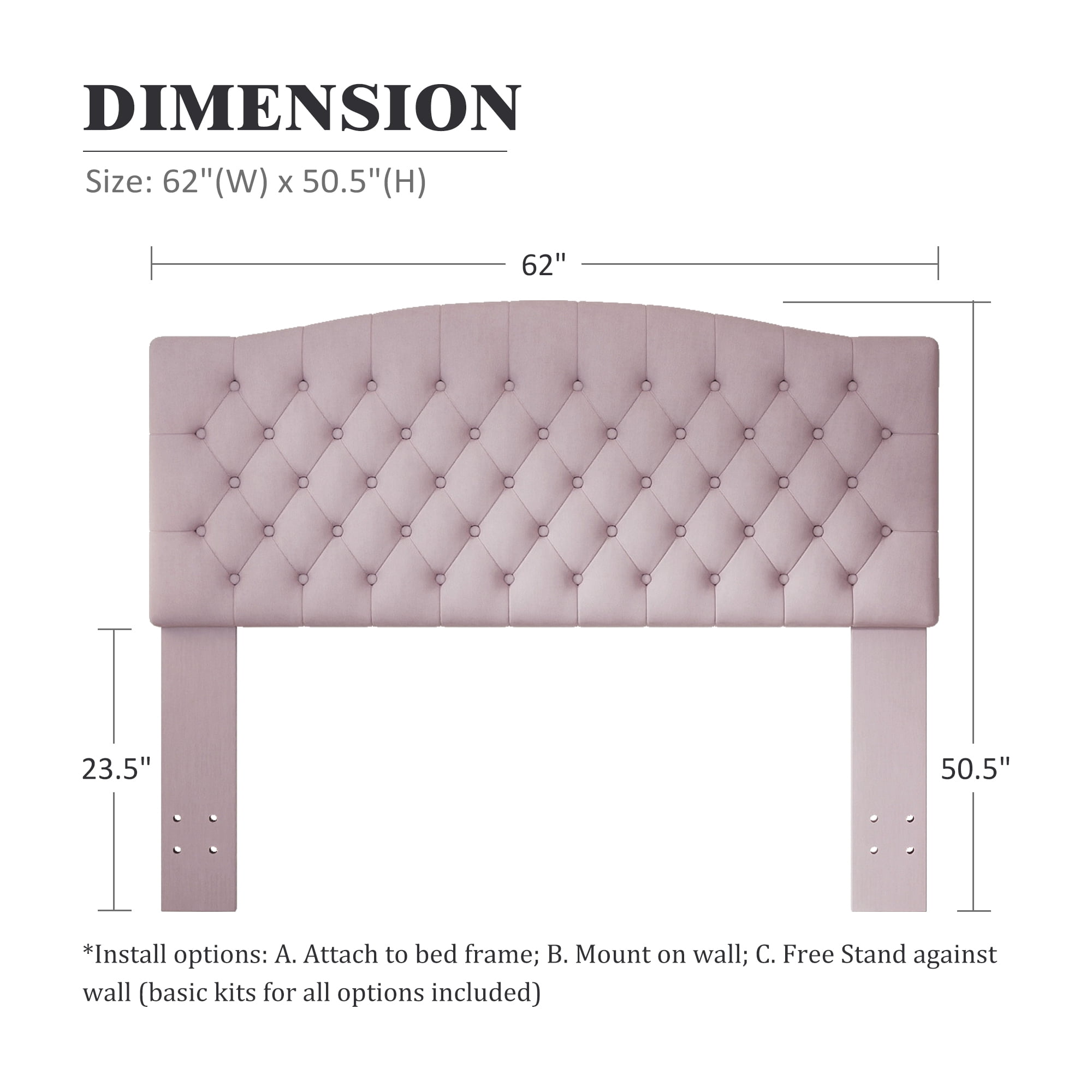 Queen Headboard Wall Mount & Bed Frame Compatible, Velvet Upholstered Button Tufted, Pink