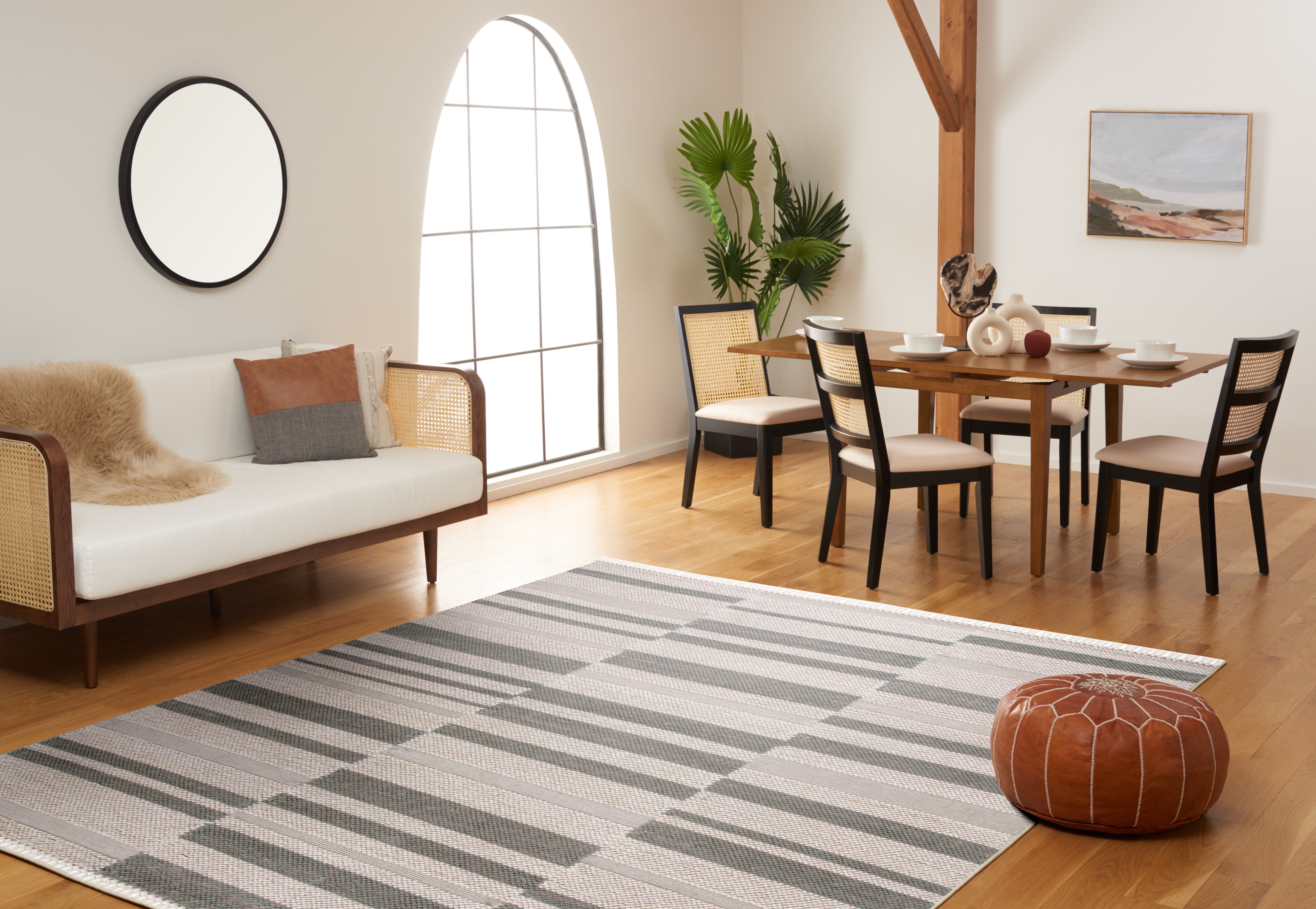 SAFAVIEH Natura Qendro Striped Area Rug, Ivory/Grey, 6' x 9'